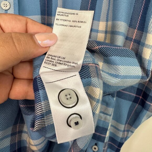 Untuckit 100% Cotton Wrinkle Free Plaid Button Down Shirt Light Blue/Navy XL - Picture 8 of 9